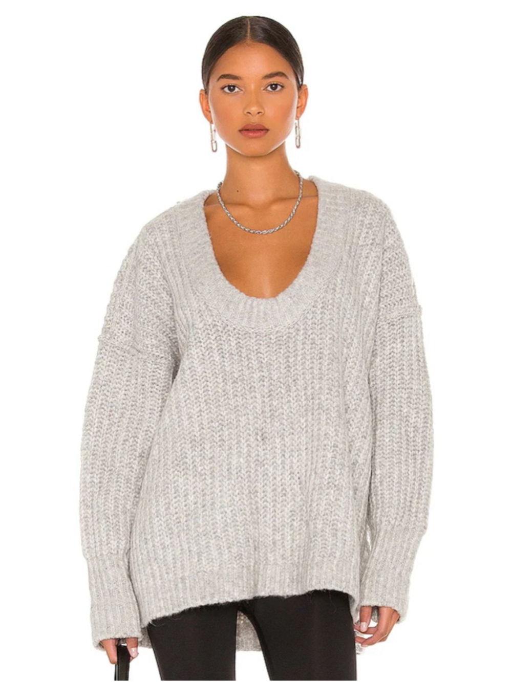 Free People Blue Bell Round Neck Oversized Knit Sweater in Light Heather Size XS